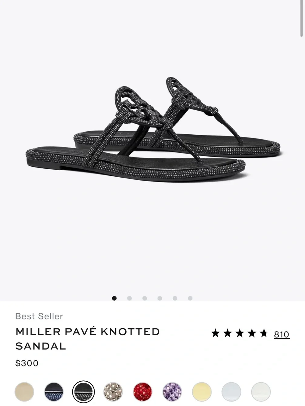 Tory Burch Black Miller Pavé Knotted Thong Sandal